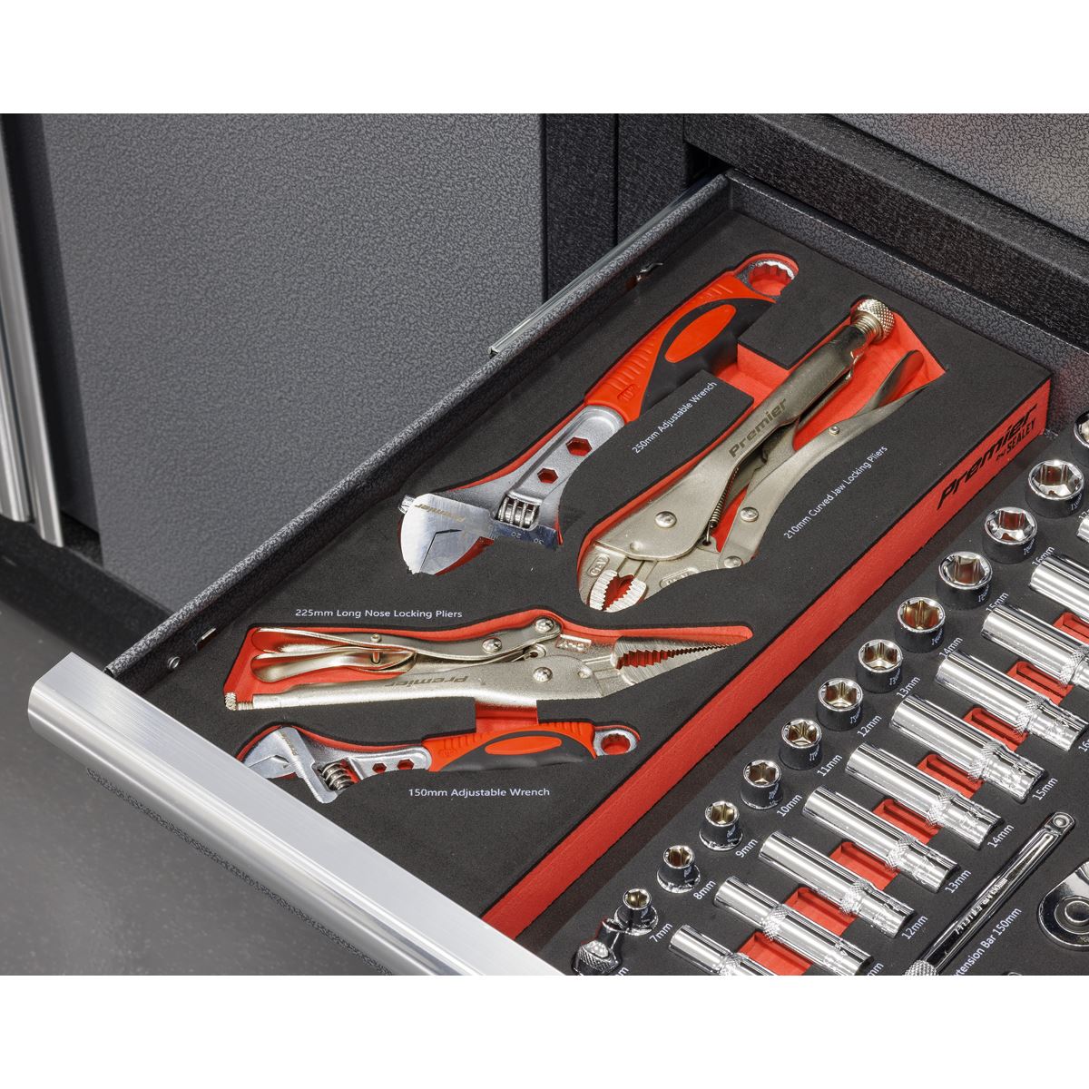 Sealey Premier Locking Pliers & Adjustable Wrench Set with Tool Tray 4pc TBT59