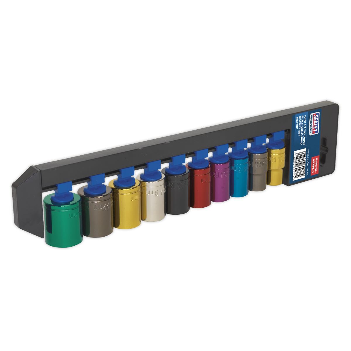 Sealey Multi-Colour Socket Set 10pc 1/2"Sq Dr 6pt WallDrive Metric AK288