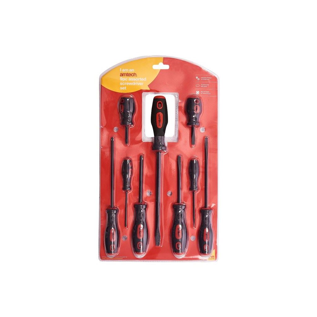 9 Piece Screwdriver Set 4 Phillips 5 Slotted Diy Tool Soft Grip Handles - L0820
