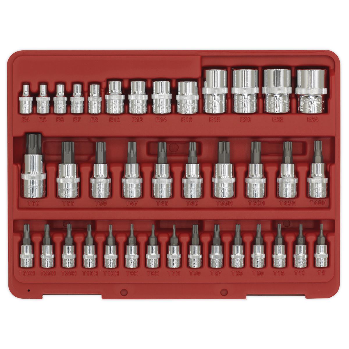 Sealey TRX-Star* & Security Socket Bit Set 38pc 1/4",3/8"&1/2"Sq Dr AK6197