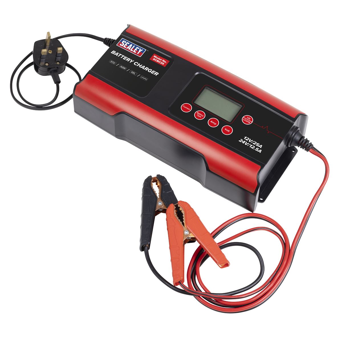 Sealey 12/24V Compact Smart Battery Charger and Maintainer 25A SCBC25