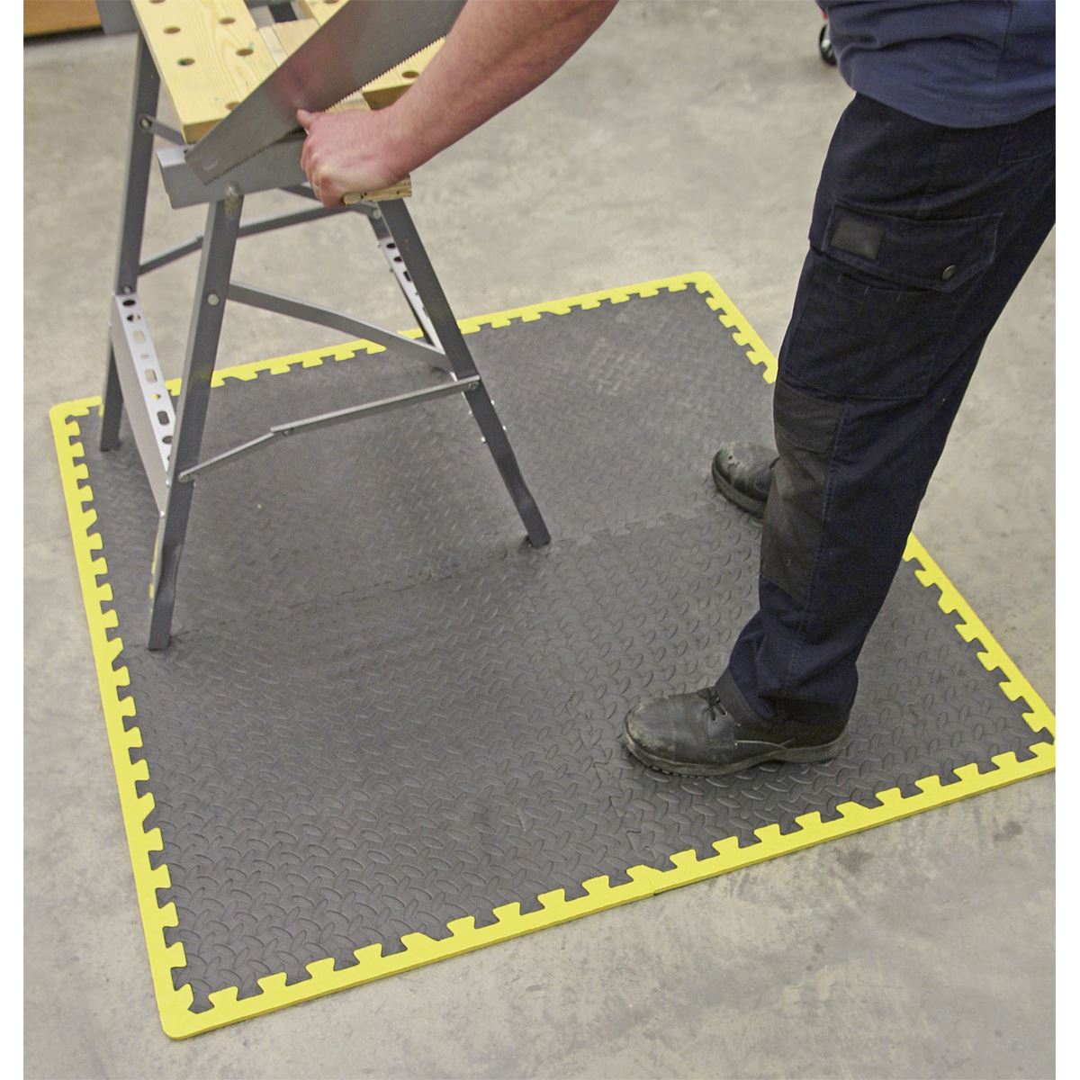 Sealey Interlocking Workshop Mat Set 1240x1825mm with Hi-Vis Edges MIC1218Y3