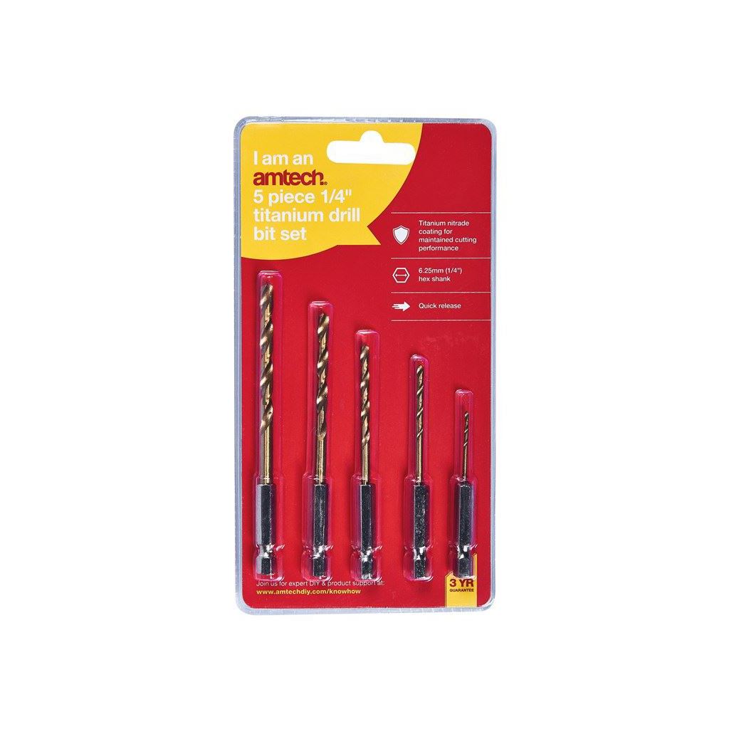 Amtech 5x Hss High Speed Steel Drill Bit Set 1/4" Hex Shank Titanium 1.5/1.8mm - F1110