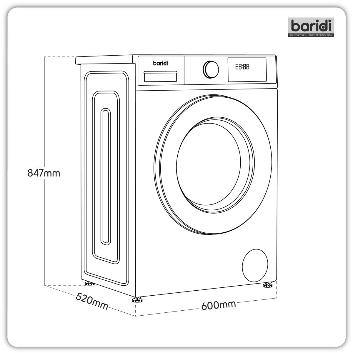 Baridi 8kg Washing Machine, Front Loading, 1400rpm Energy Rating A � White DH262