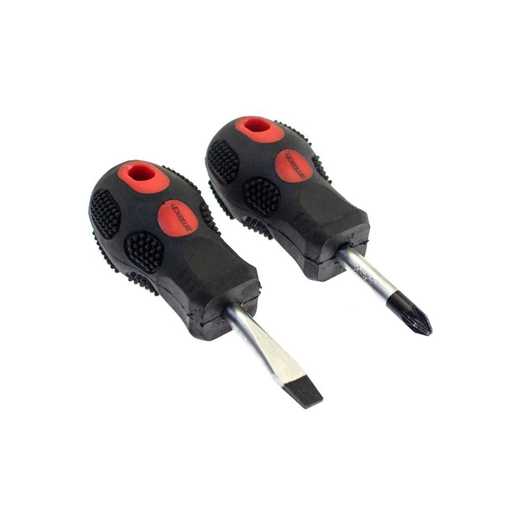 2x Stubby Screwdriver Set Star Flat Pz2 Pozi 6mm Slotted Garage Diy Hand Tool - L0340