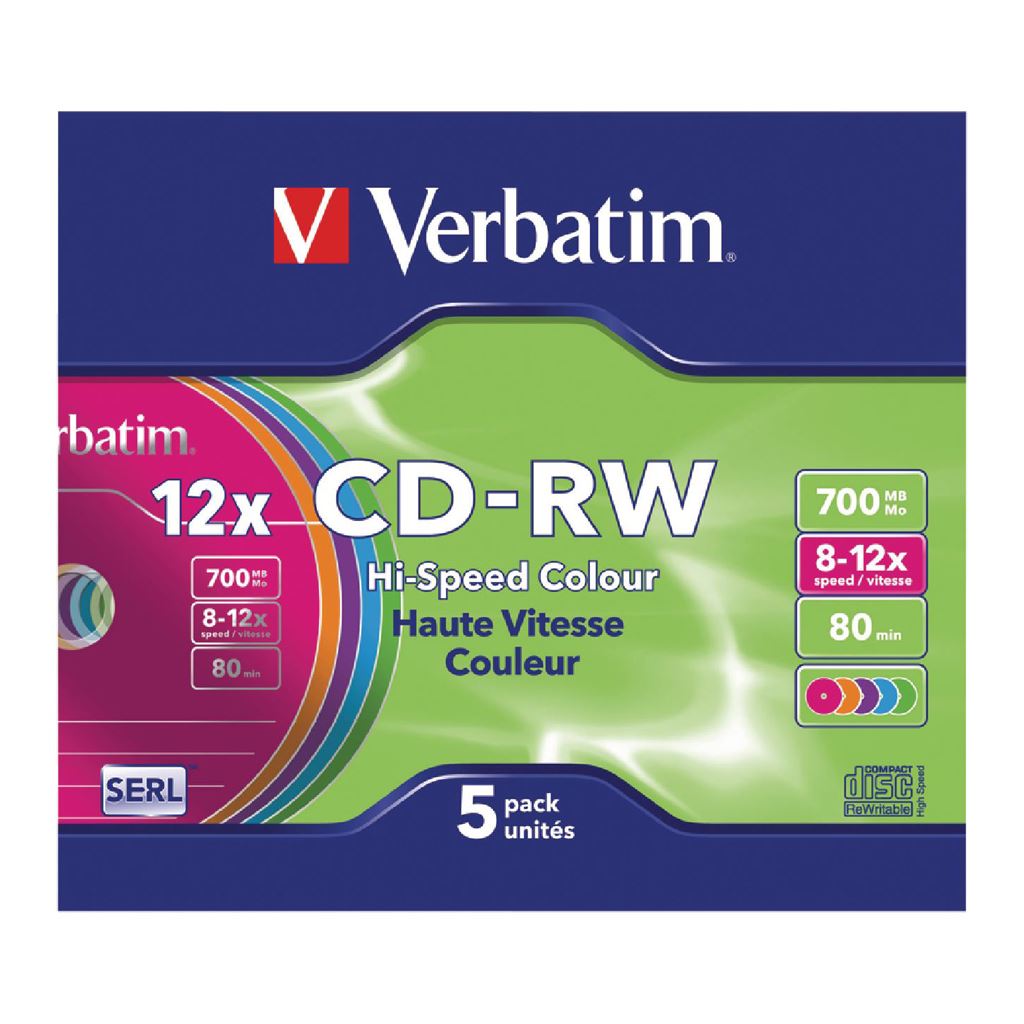 Verbatim CD rewritable 5 pack colored 700 MB