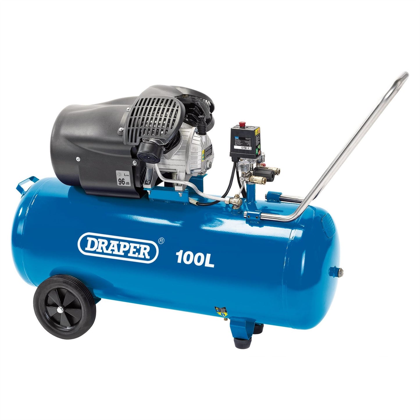 Draper Tools 65396 100 Litre 100L 3HP Direct Drive Air Compressor V Twin 230V