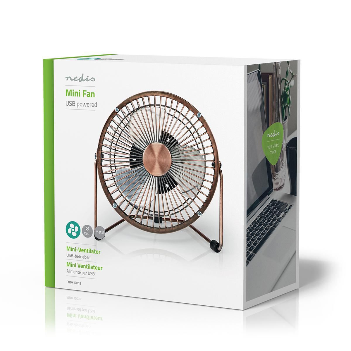Nedis Metal Mini Fan 15cm Diameter USB Powered Copper