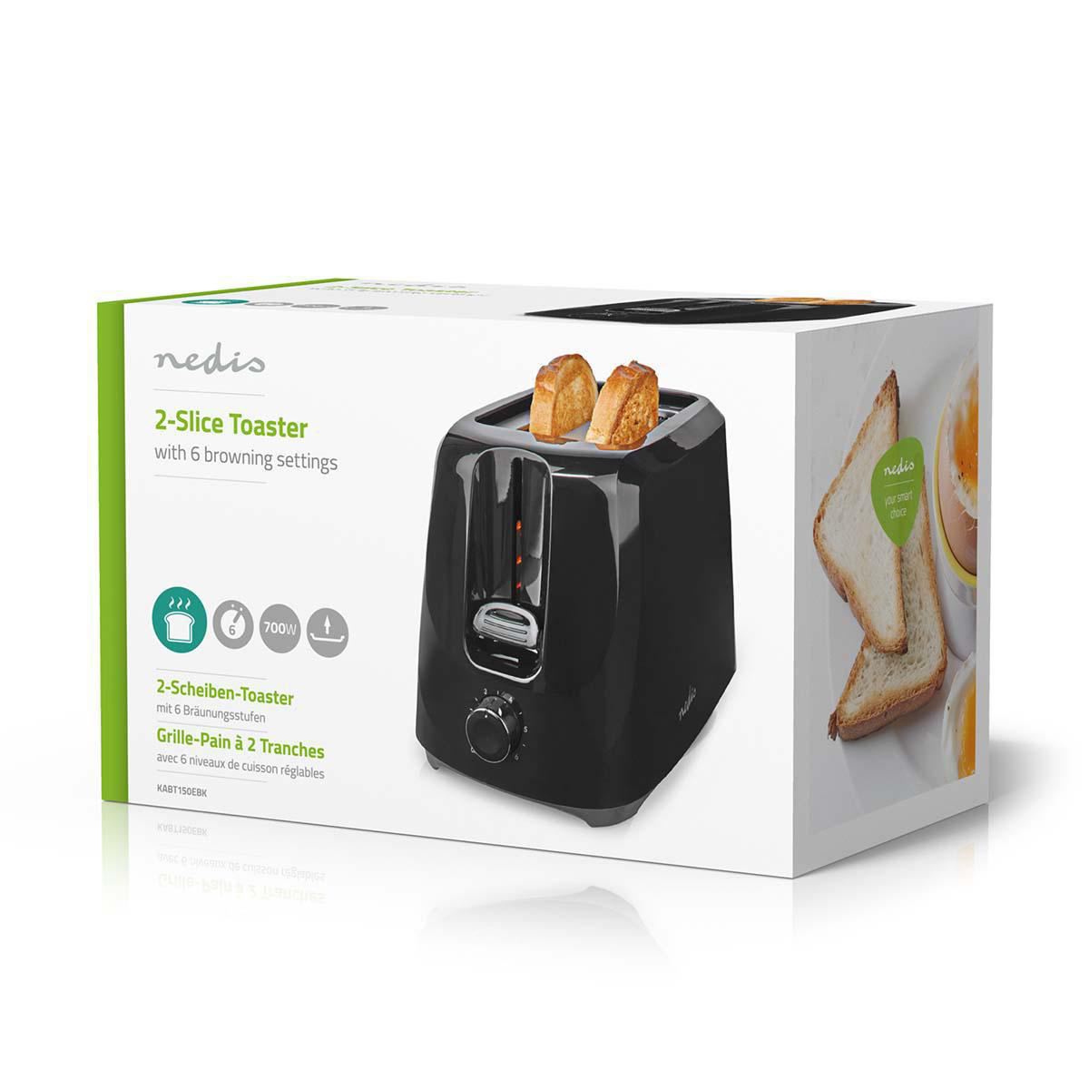 Nedis Toaster 2 Slots with 6 Browning levels Black - KABT150EBK