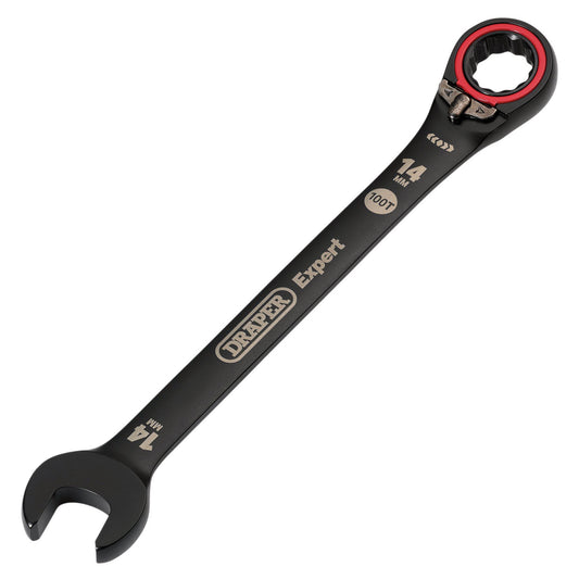 Draper Expert HI-TORQ  Metric Reversible Ratchet Combination Spanner 14mm, Black