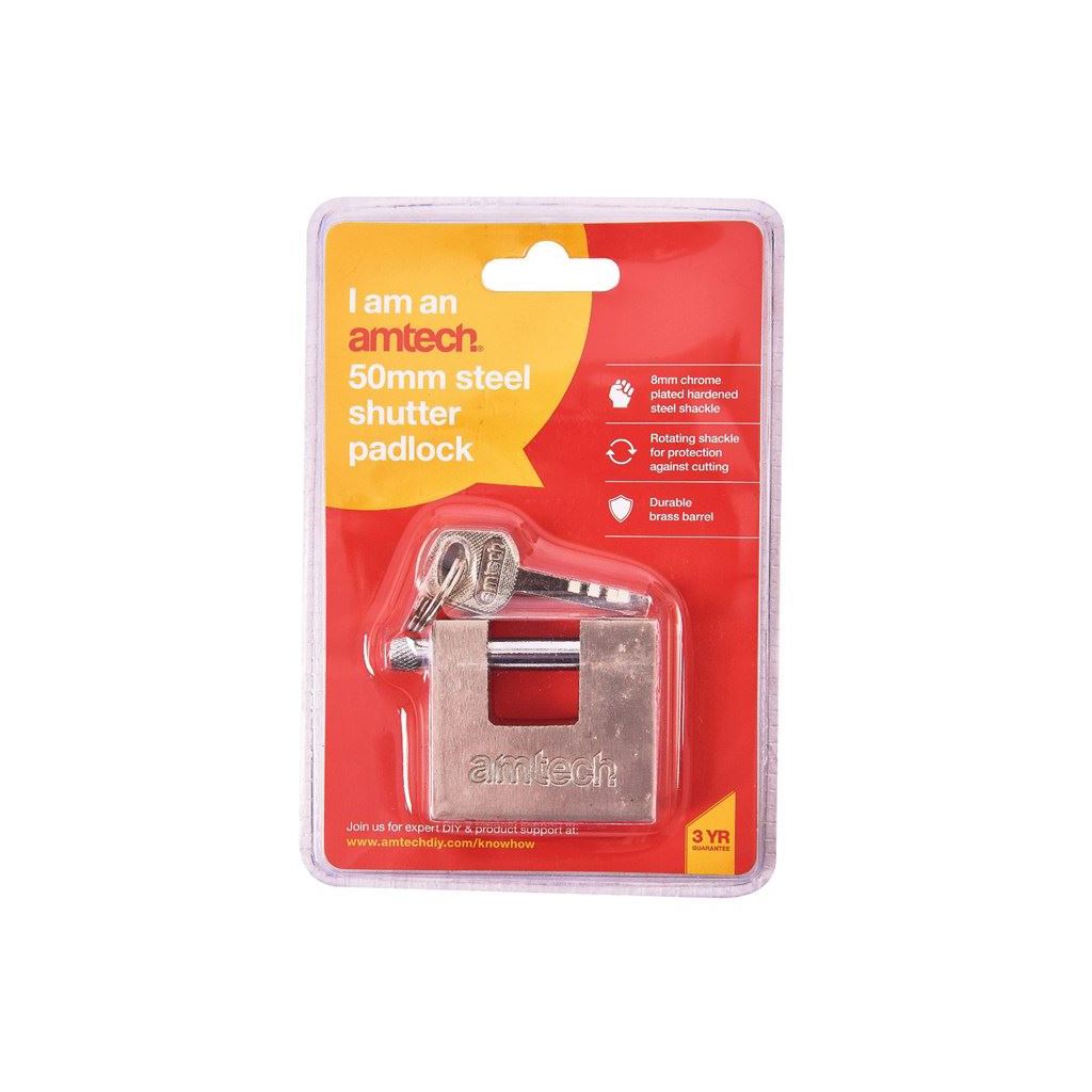 50mm Heavy Duty Rectangular Shutter Padlock High Security Rotating Shackle Lock - T1675