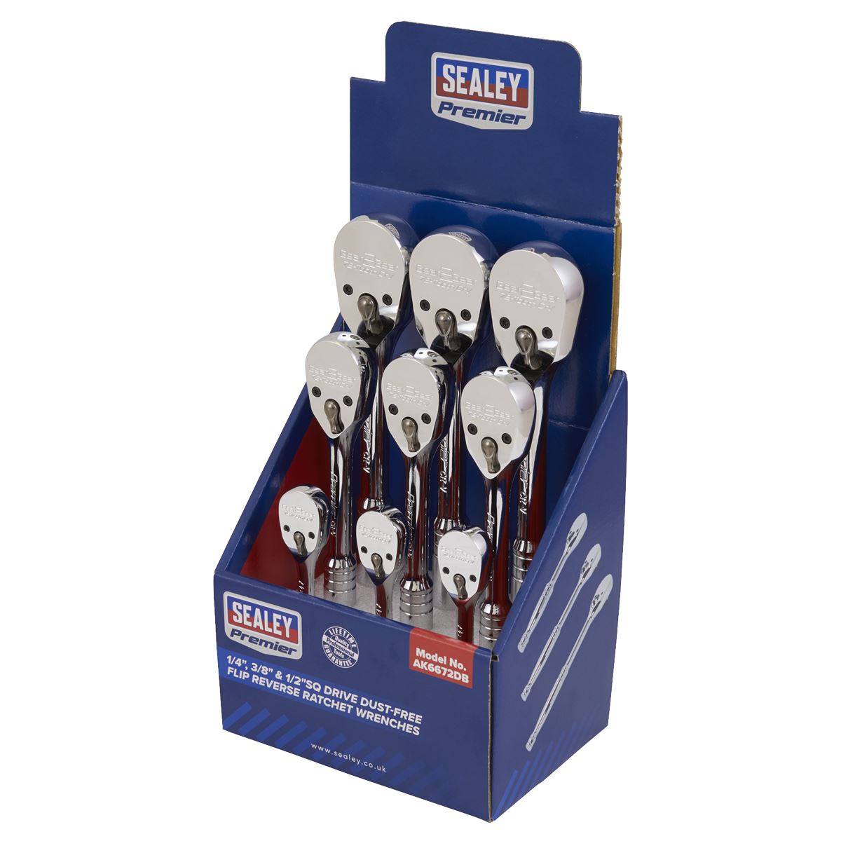 Sealey Ratchet Wrenches 1/4", 3/8" & 1/2"Sq Drive-Display Box of 9 AK6672DB