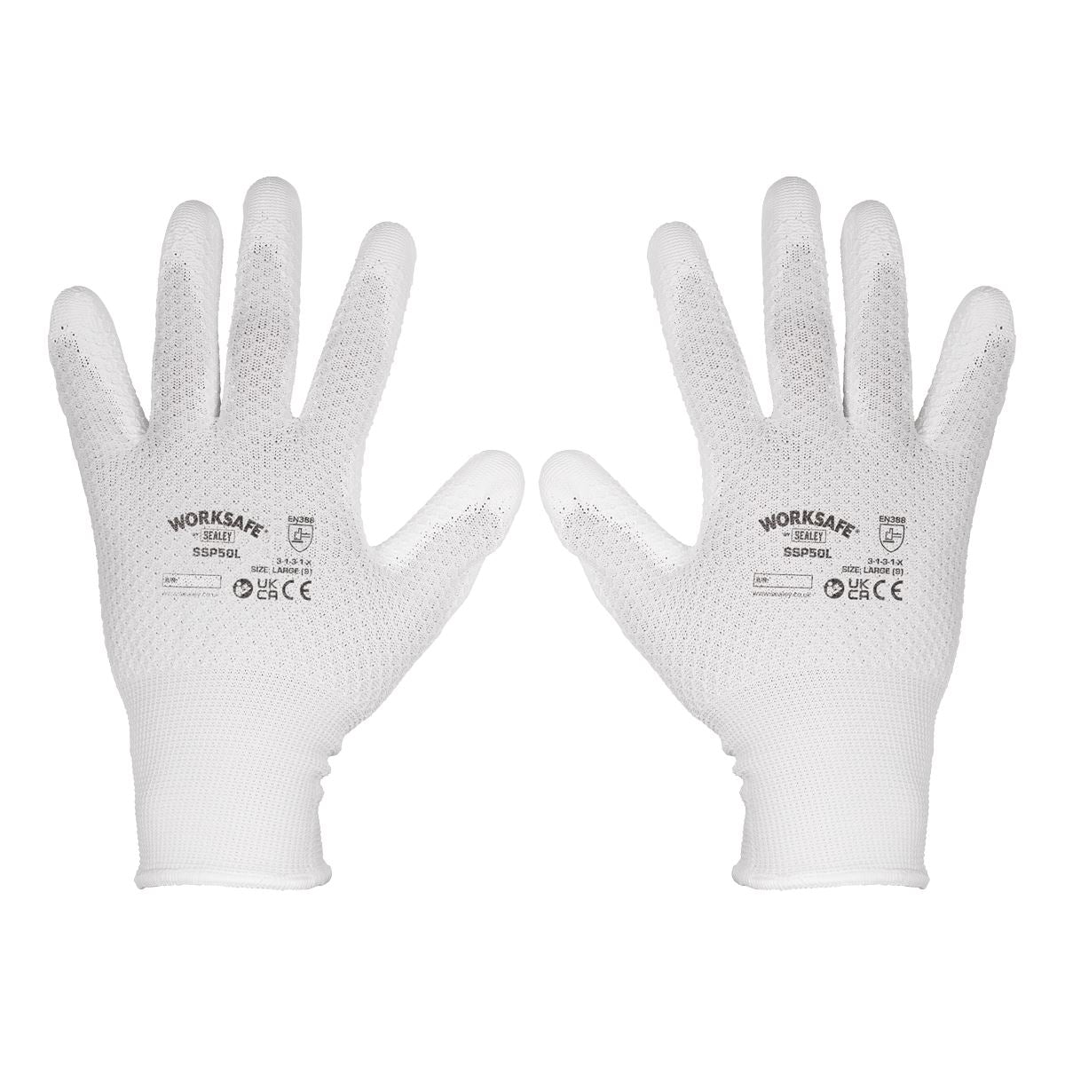Sealey White Precision Grip Gloves - (Large) - Pack of 6 Pairs SSP50L/6
