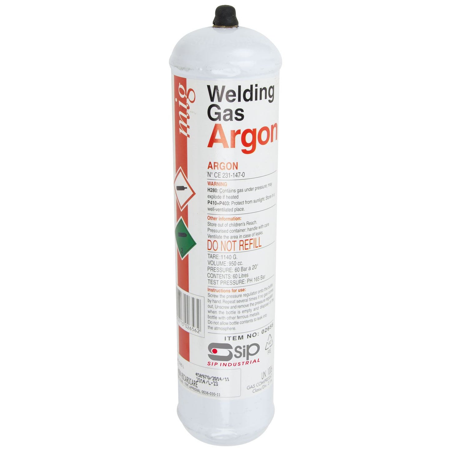 SIP Industrial 390g Argon Disposable Gas Bottle