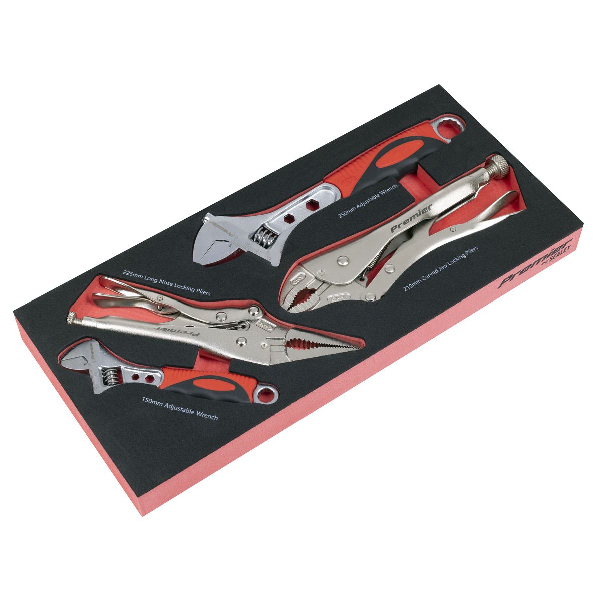 Sealey Premier Locking Pliers & Adjustable Wrench Set with Tool Tray 4pc TBT59