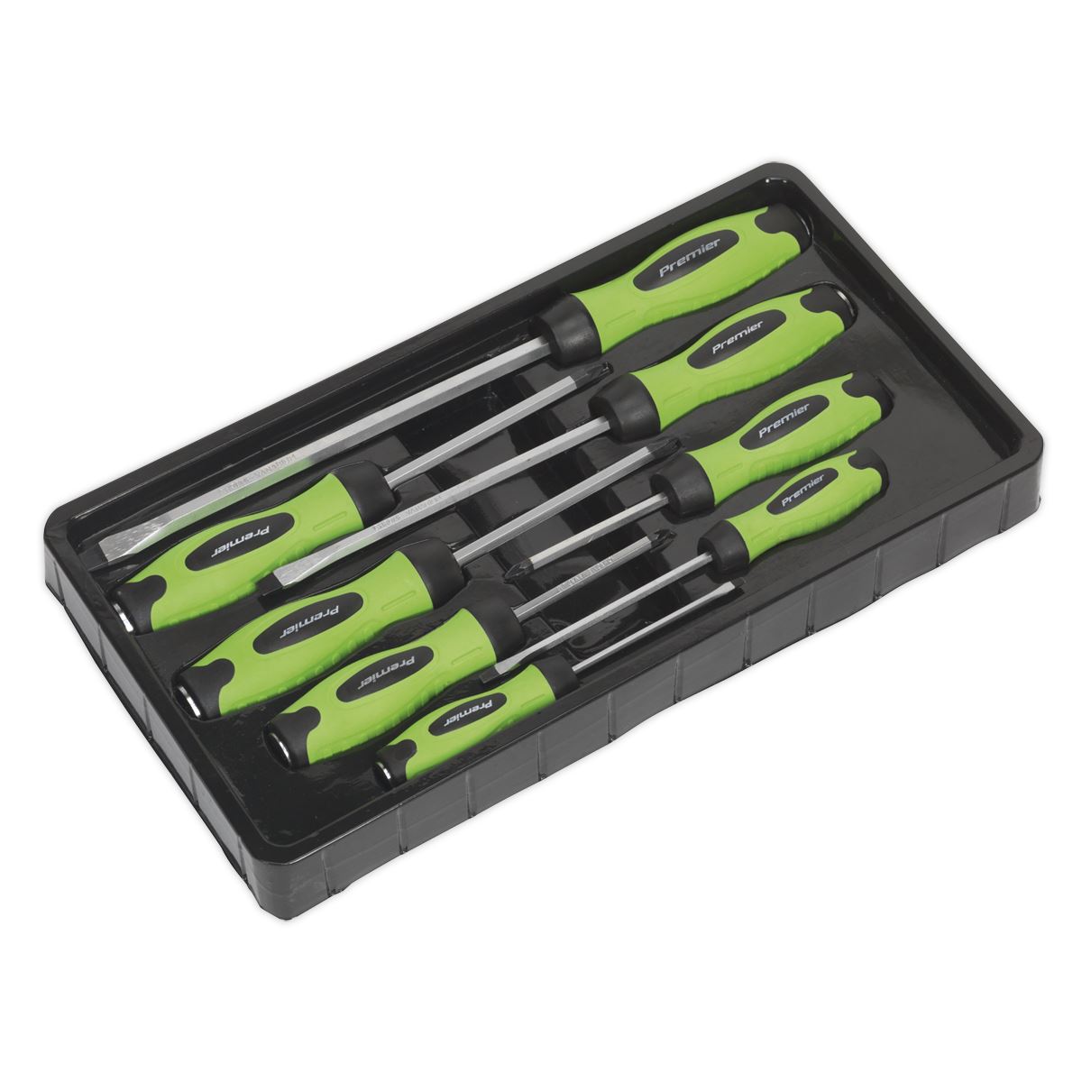 Sealey Screwdriver Set 8pc Hammer-Thru Hi-Vis Green HV002