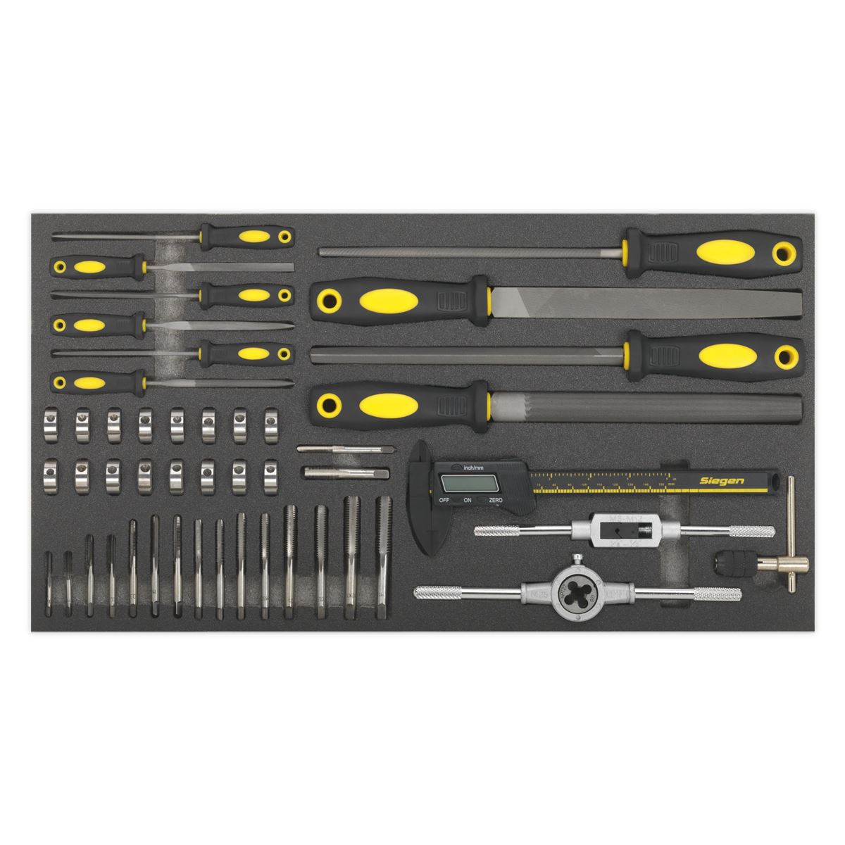 Sealey Tool Tray with Tap & Die, File & Caliper Set 48pc S01132