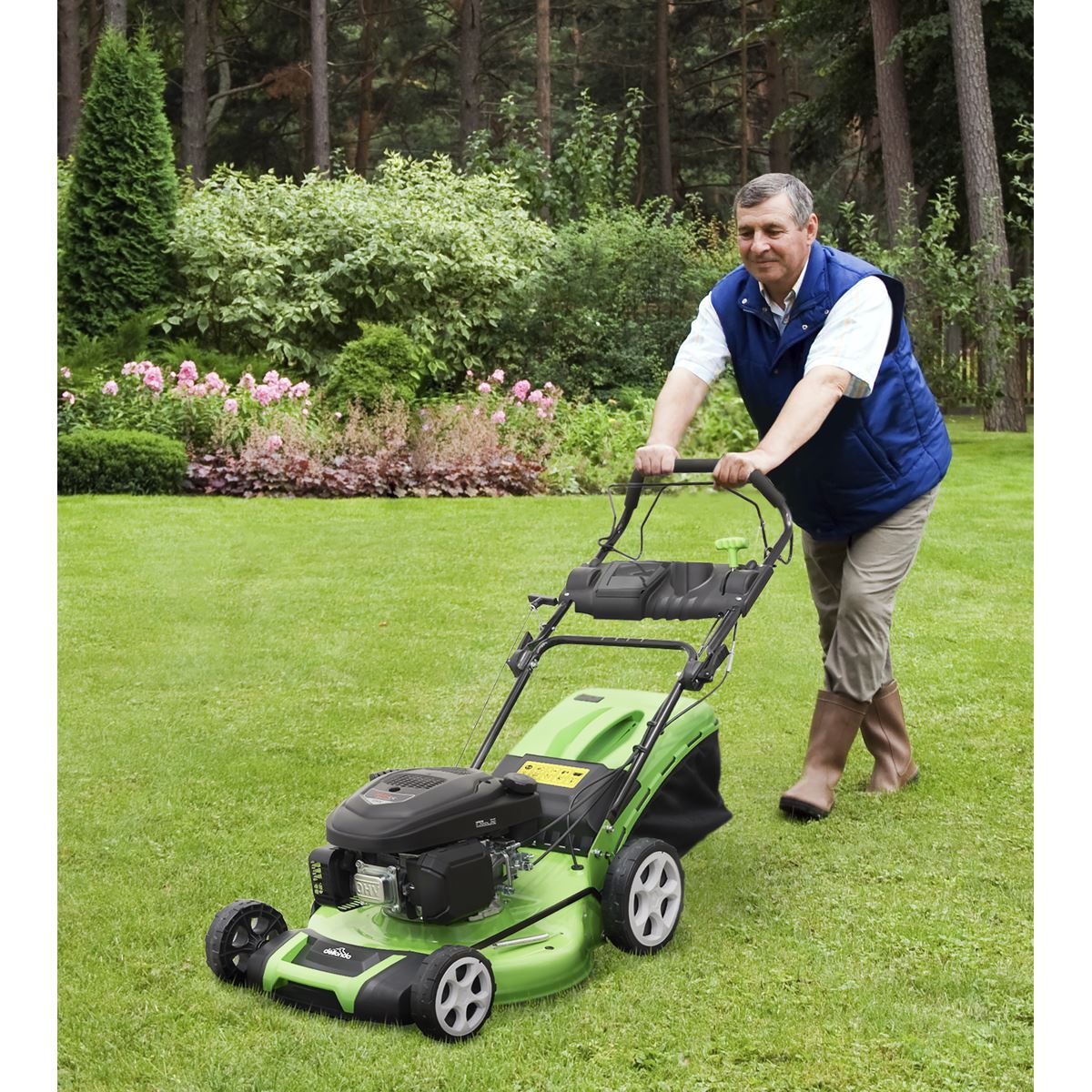 Dellonda Self Propelled Petrol Lawnmower Grass Cutter with Height Adjustment & Grass Bag 171cc 20"/51cm 4-Stroke Engine DG102