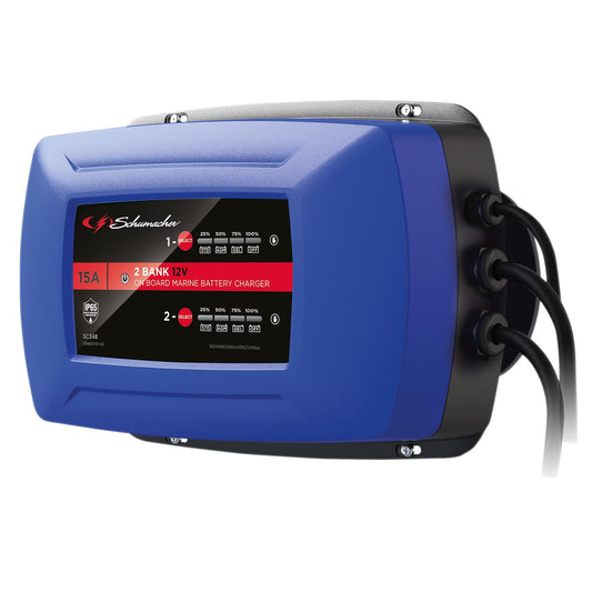 Schumacher SC348 2 Bank 12V On Board Marine Battery Charger, 15A