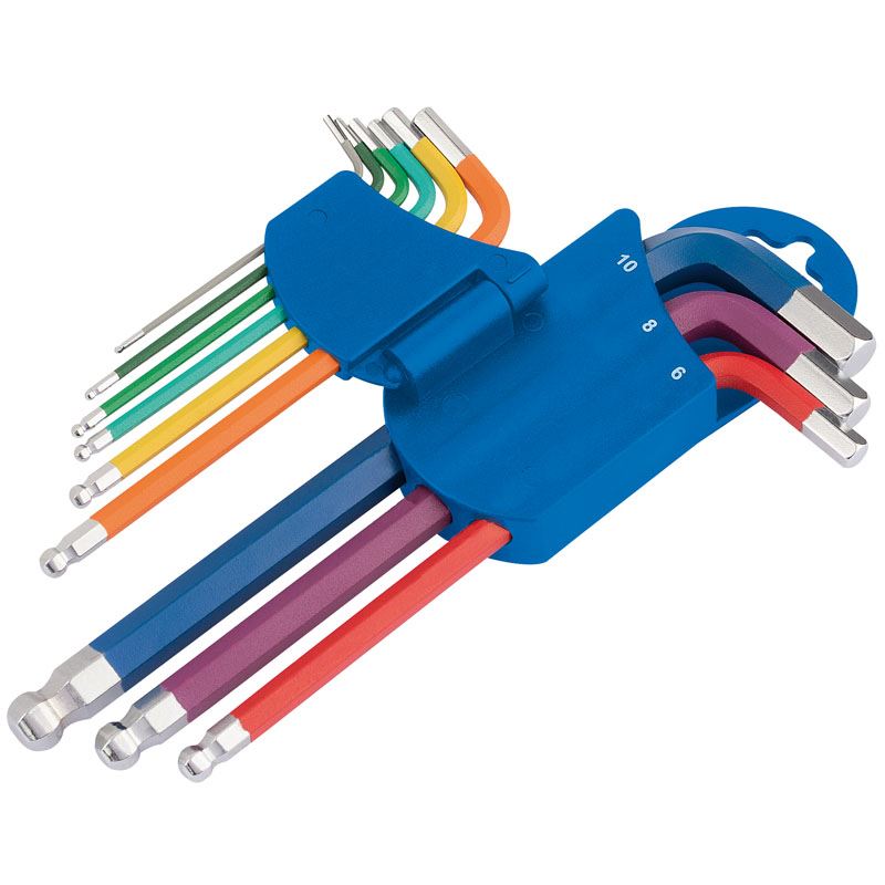 Draper 9 Piece COLOUR Long Reach Arm Metric Hex/Allen Key Set 1.5mm-10mm 66132