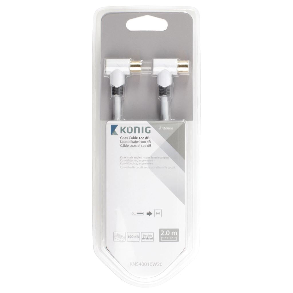 Konig Coax cable 100 dB coax male angled to female angled 2m white - CSBW40010WT20