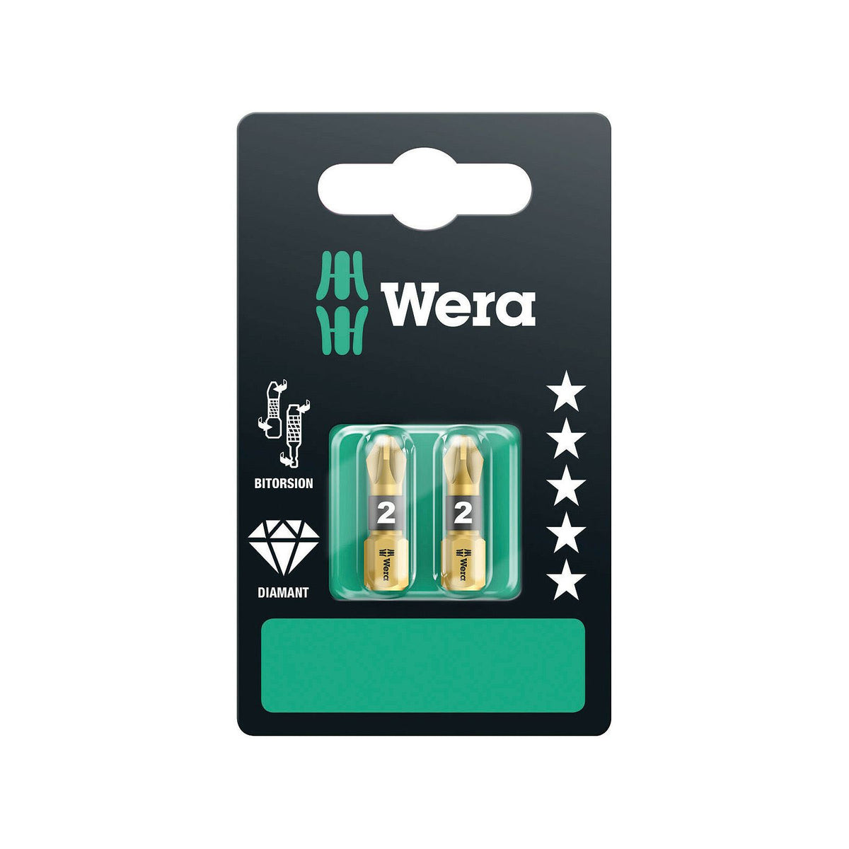 Wera 855/1Bdc Sb Bit PZ2/25 Diamond Bitorsion Carded Pk2 073339
