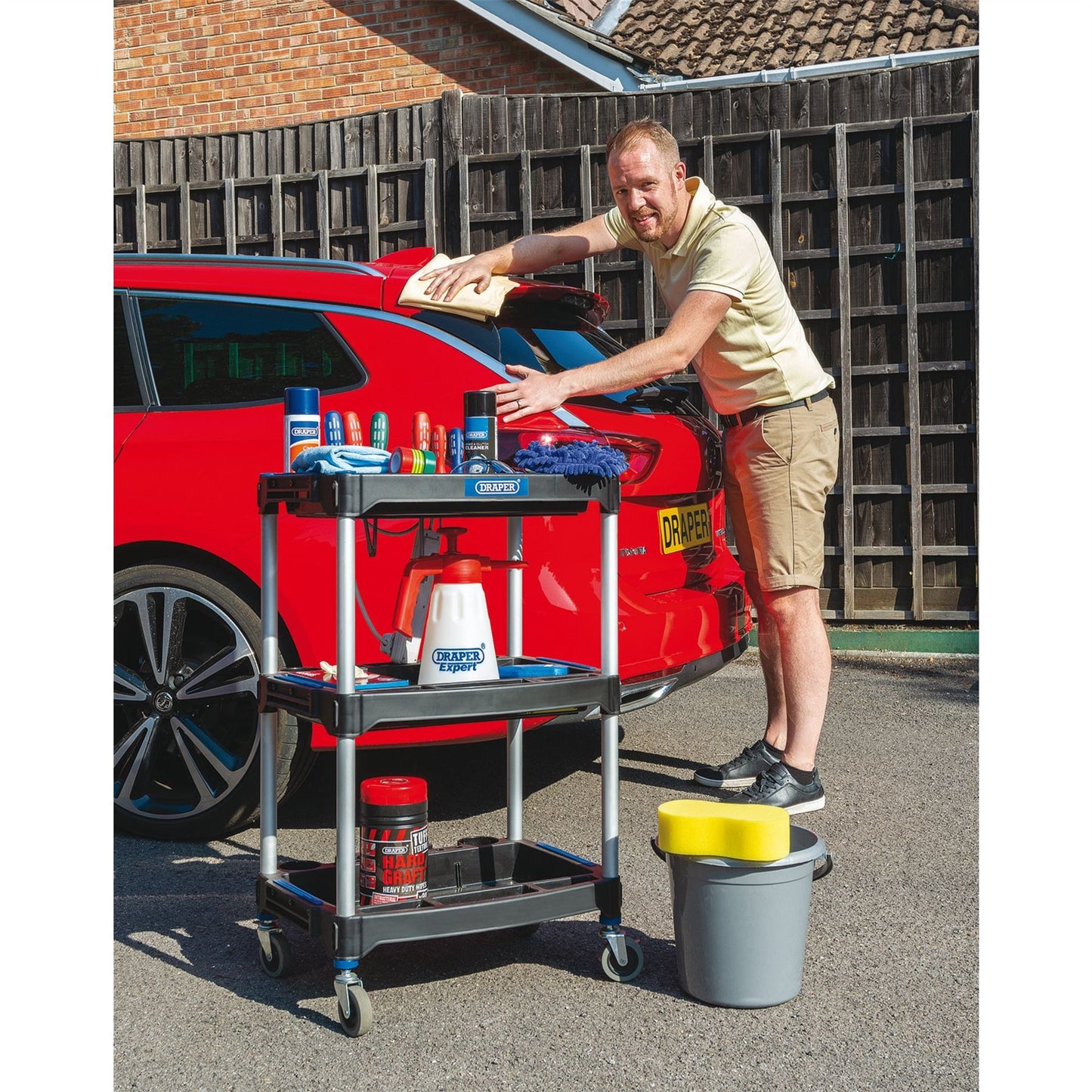 Draper 04612 Tool Parts Storage Trolley Paddock Cart 3 Level Garage Workshop