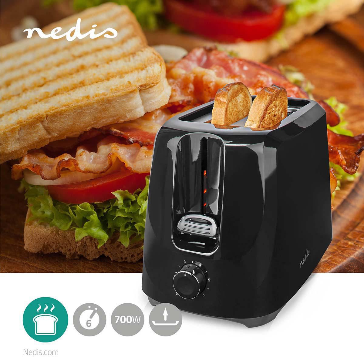 Nedis Toaster 2 Slots with 6 Browning levels Black - KABT150EBK