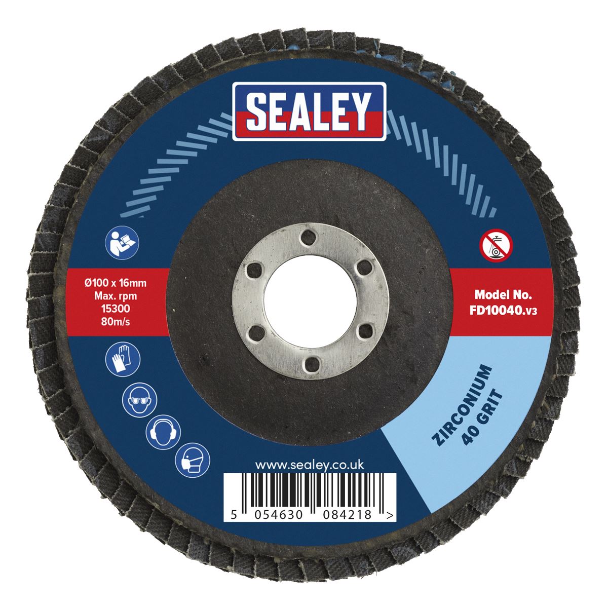 Sealey Flap Disc Zirconium 100mm 16mm Bore 40Grit FD10040