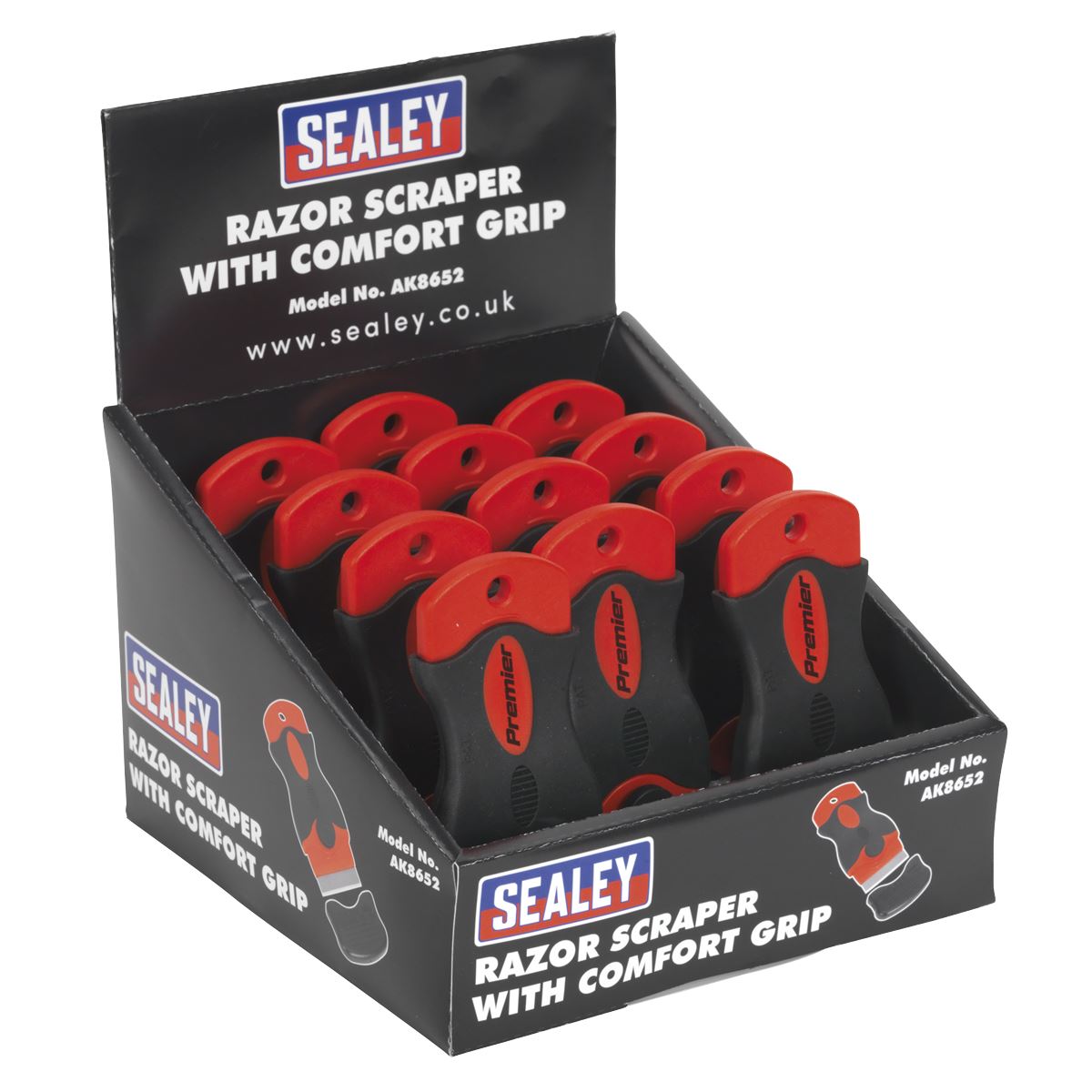 Sealey Razor Scraper with Comfort Grip Display Box of 12 AK8652