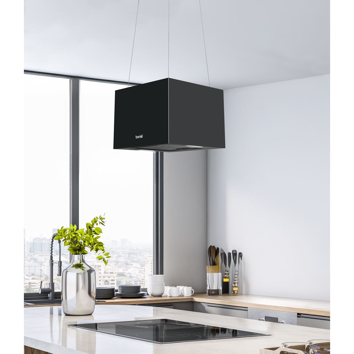Baridi Square Island Cooker Hood 40cm - Black DH109