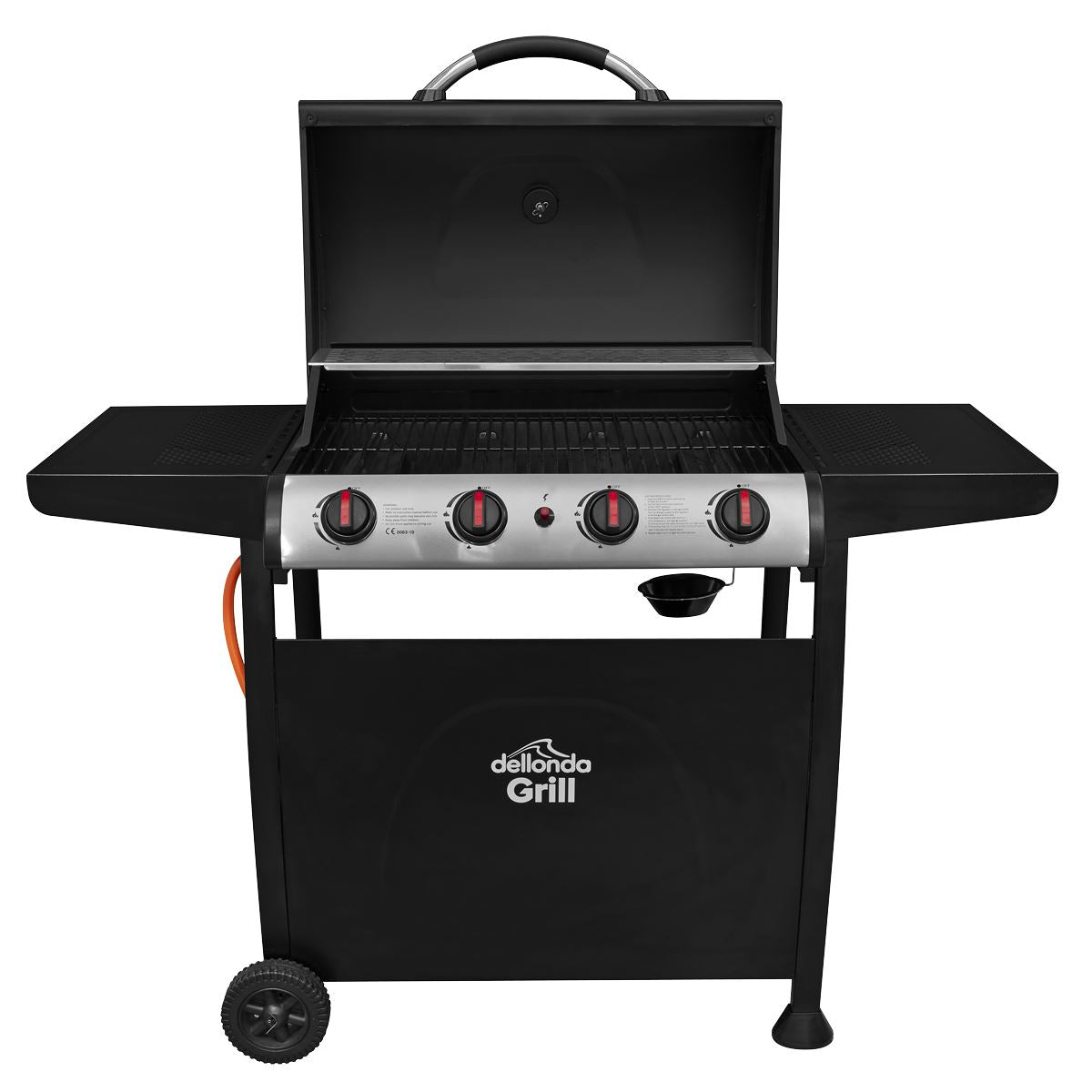 Dellonda 4 Burner Gas BBQ Grill, Ignition, Thermometer, Black/Stainless Steel DG15