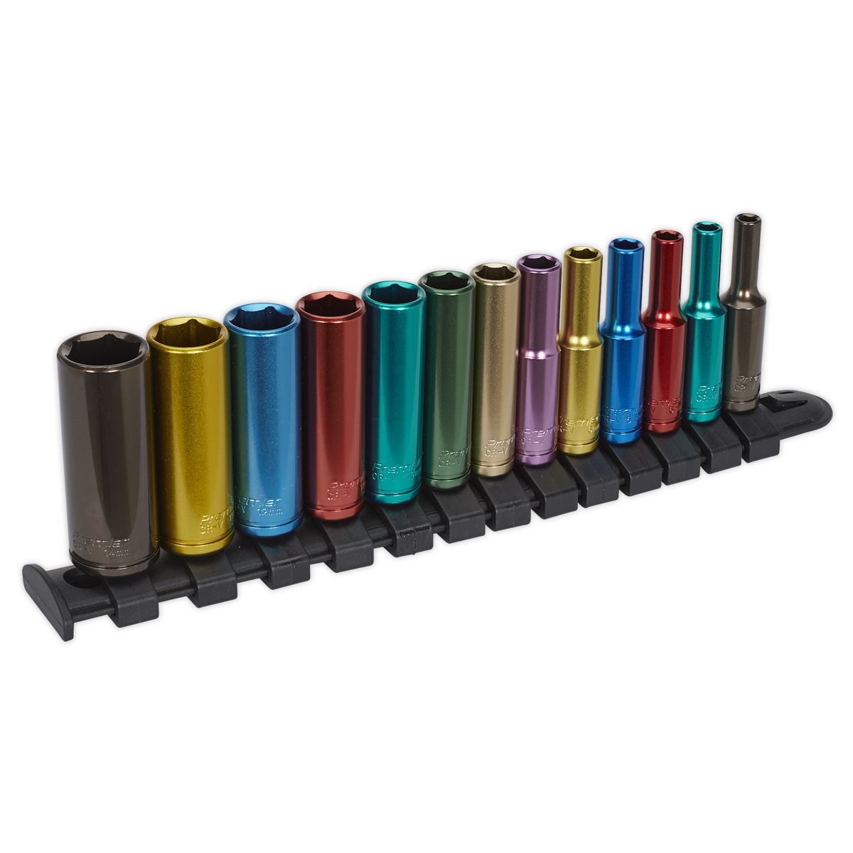 Sealey Multi-Colour Socket Set 13pc 1/4"Sq Dr 6pt Deep WallDrive MM AK2872D