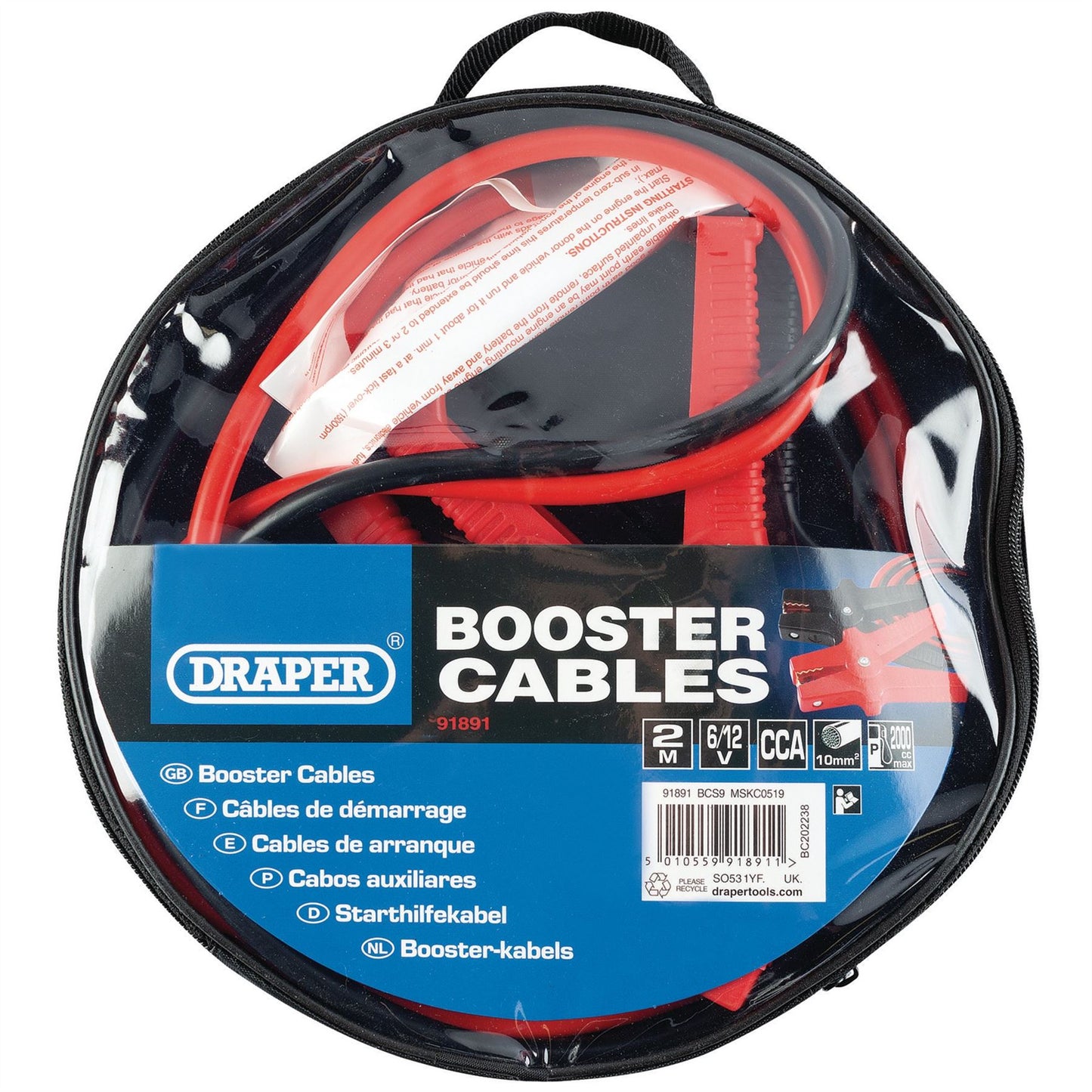 Draper Booster Cables (2m x 10mm²) BCS9 - 91891