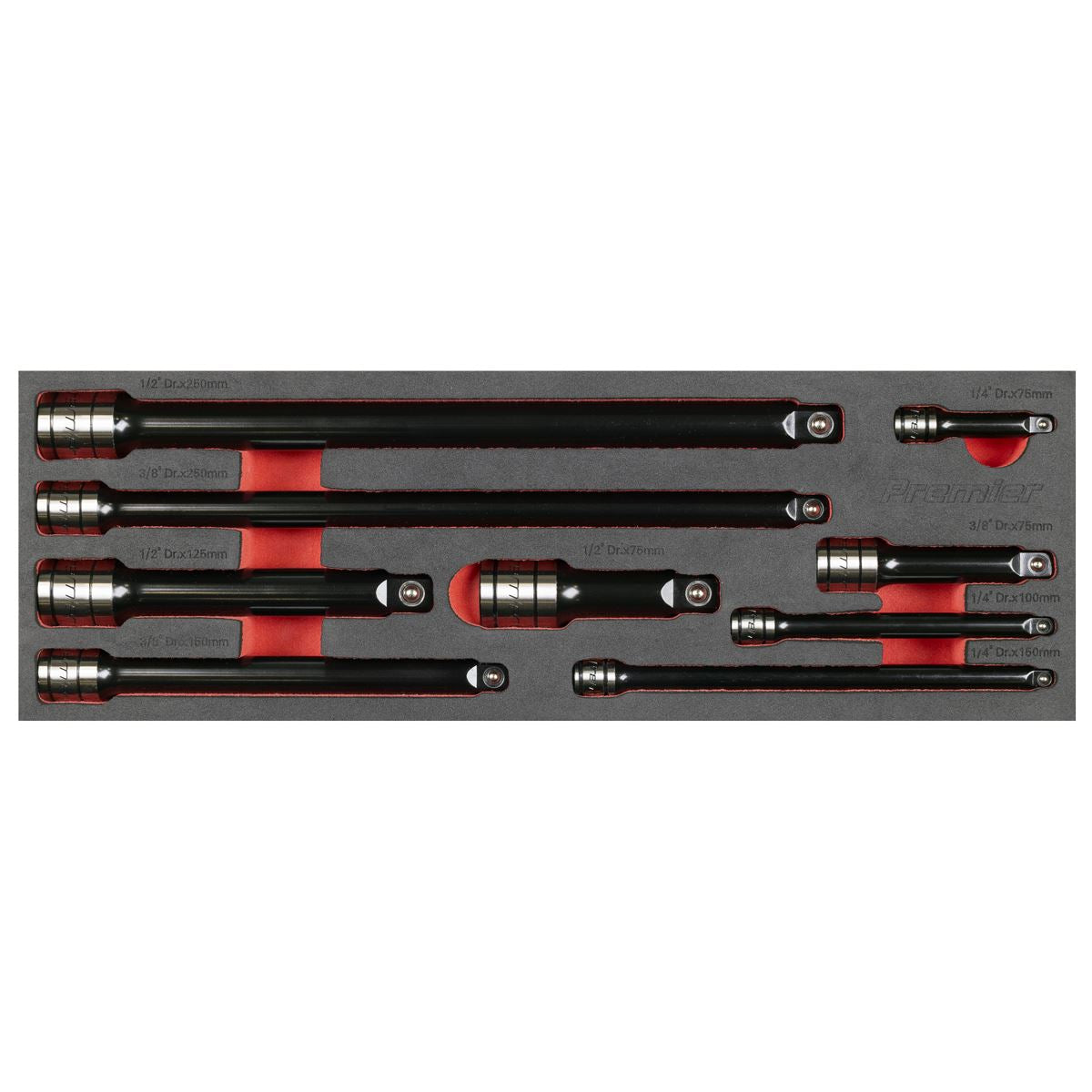 Sealey Premier Black Wobble/Rigid Extension Bar Set 1/4", 3/8" & 1/2" Sq. Dr 9pc