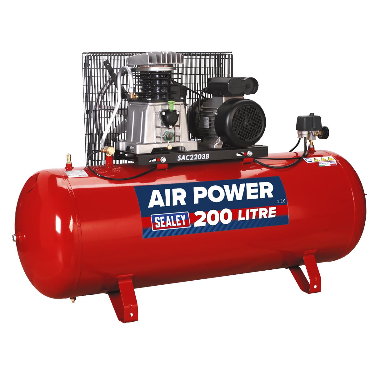 Sealey Air Compressor 200L Belt Drive 3hp with Cast Cylinders SAC2203B