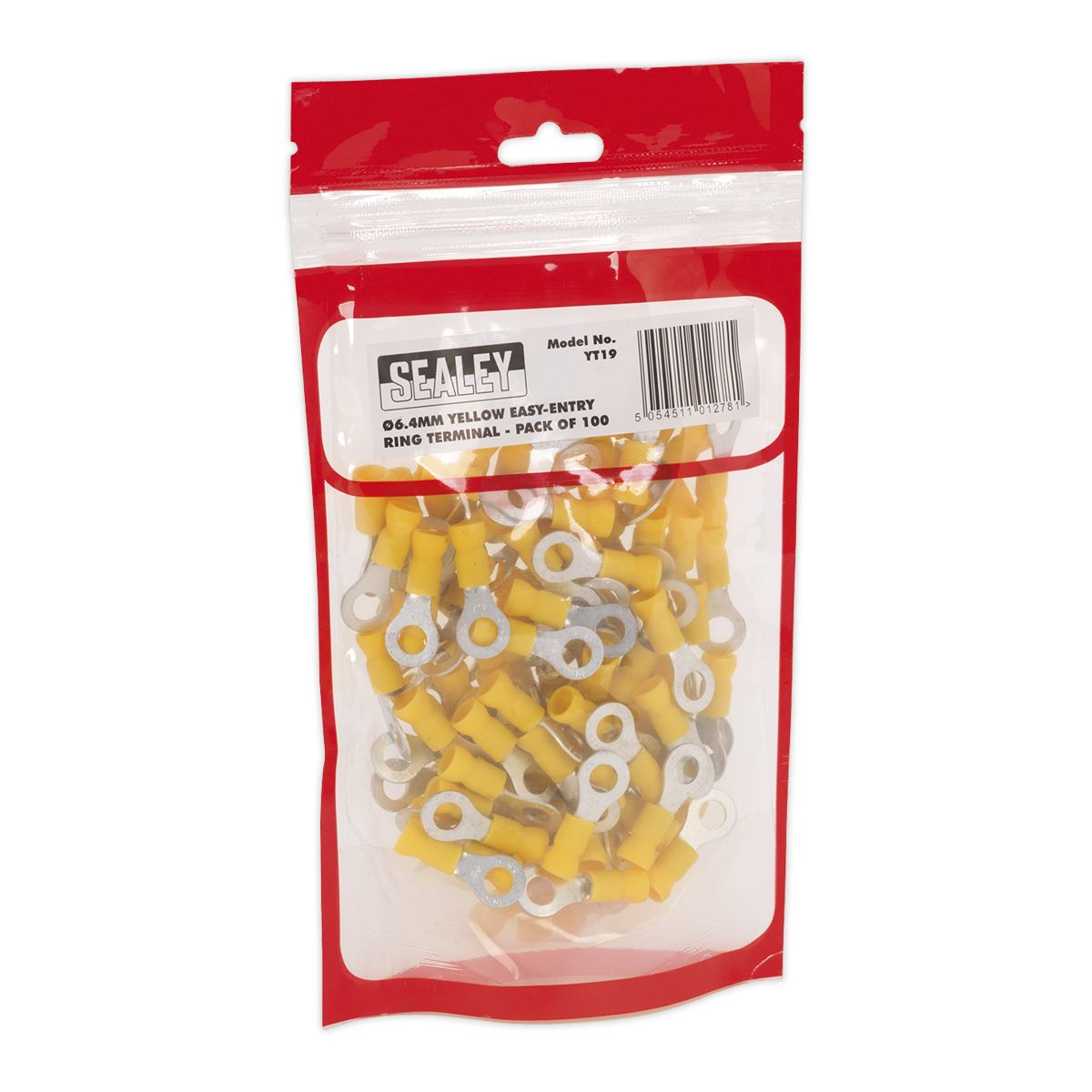 Sealey Easy-Entry Ring Terminal 6.4mm (1/4") Yellow Pack of 100 YT19