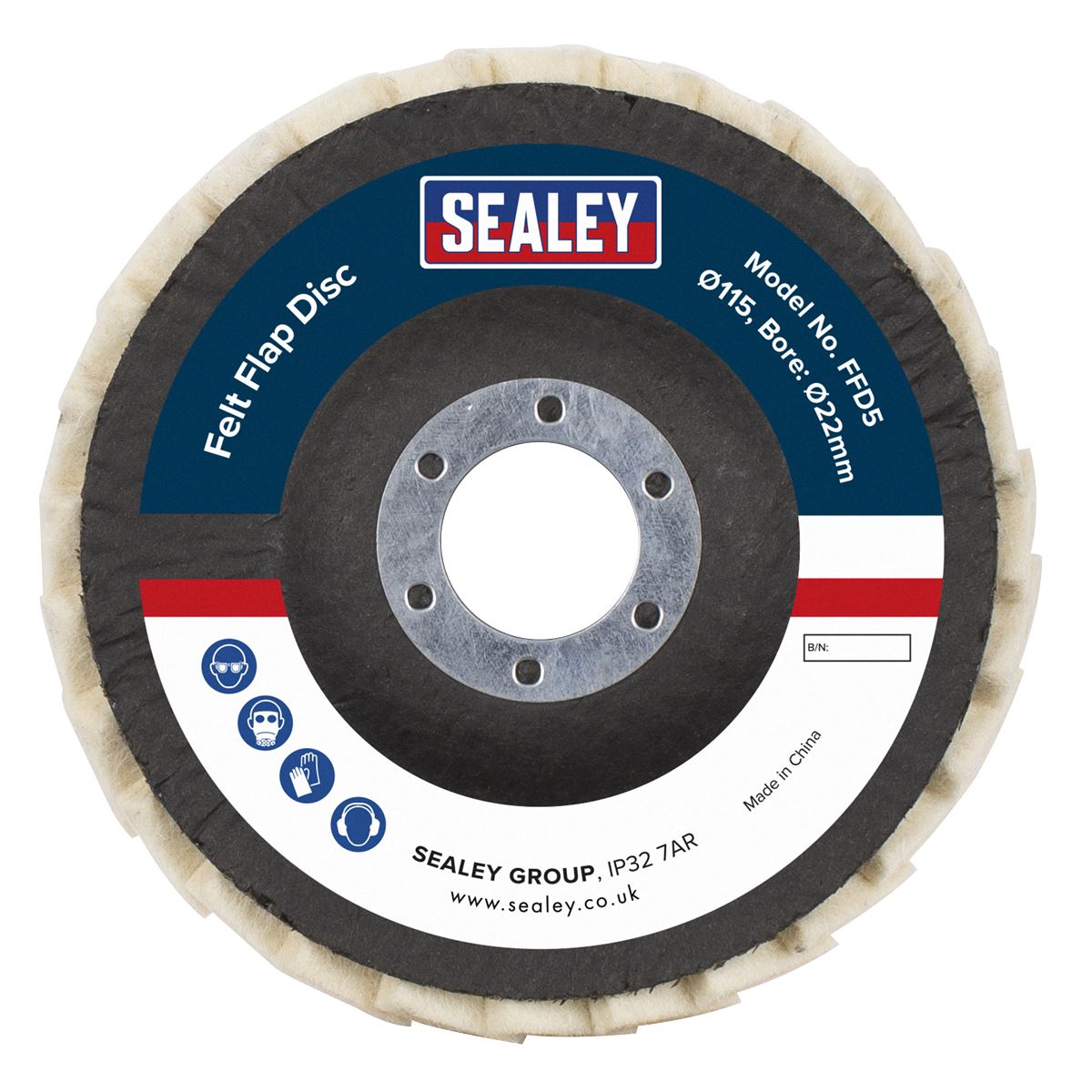 Sealey Felt Flap Disc 115mm 22mm Bore - Pack of 5 FFD5