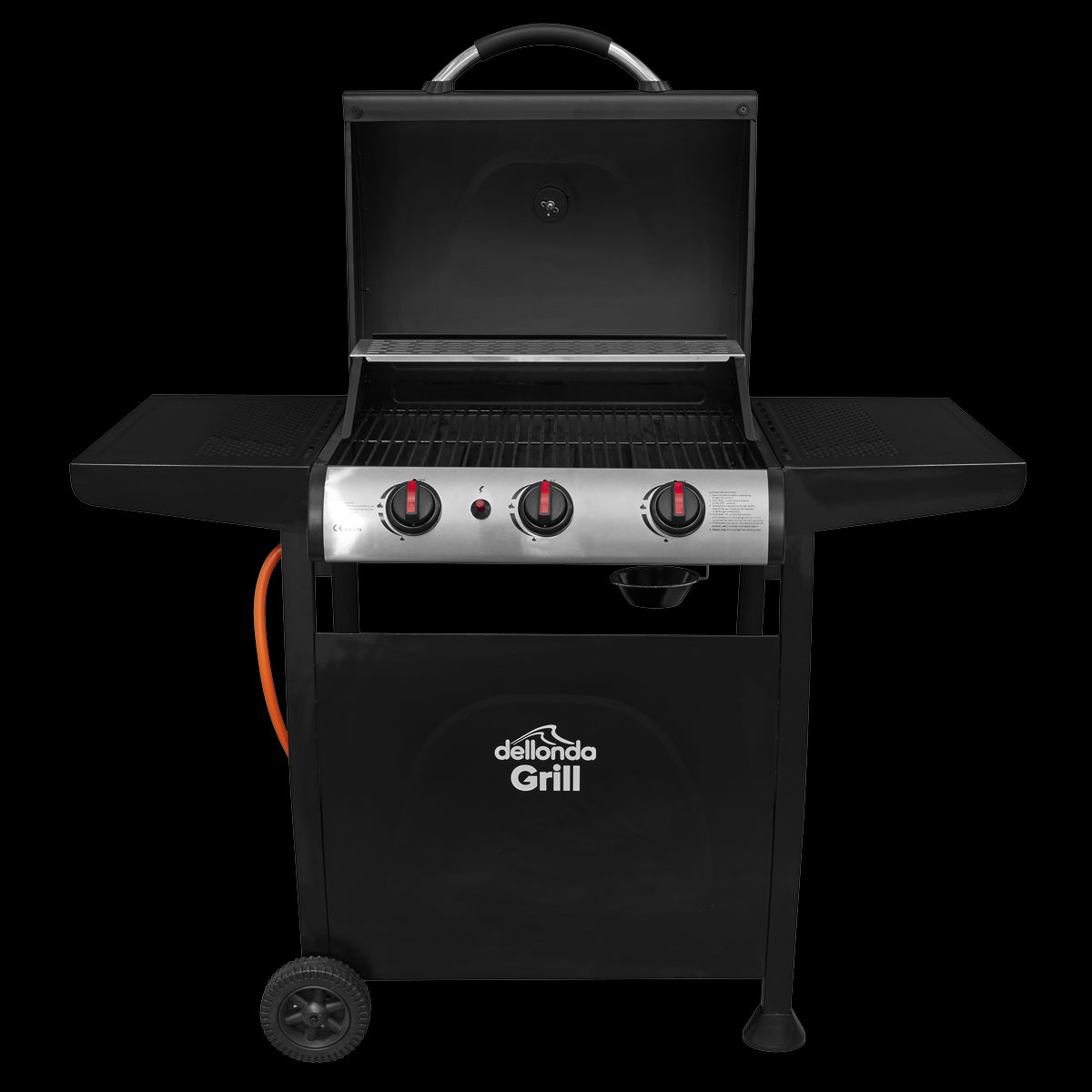 Dellonda 3 Burner Gas BBQ Grill, Ignition, Thermometer, Black/Stainless Steel DG14