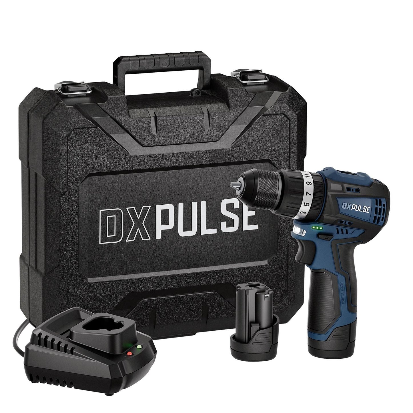DXPULSE 12V Brushless Combi Drill Kit, 2 x 2.0Ah Batteries, 1 x Charger