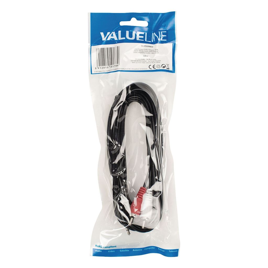 Valueline Stereo Audio Cable 3.5mm Male to 2x RCA Male 3m Black VLAP22200B30