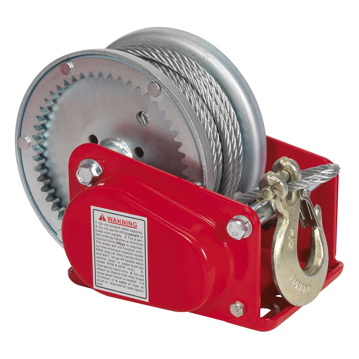Sealey Geared Hand Winch with Brake & Cable 900kg Capacity GWC2000B