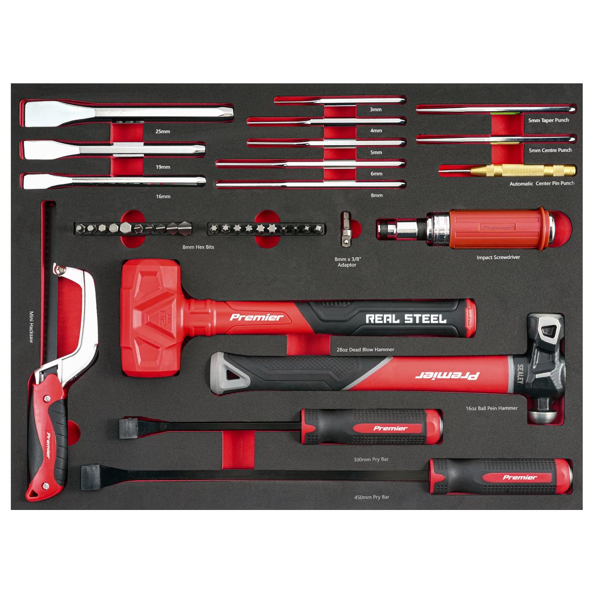 Sealey Premier Striking, Pry Bar, Impact Screwdriver Set with Tool Tray 39pc