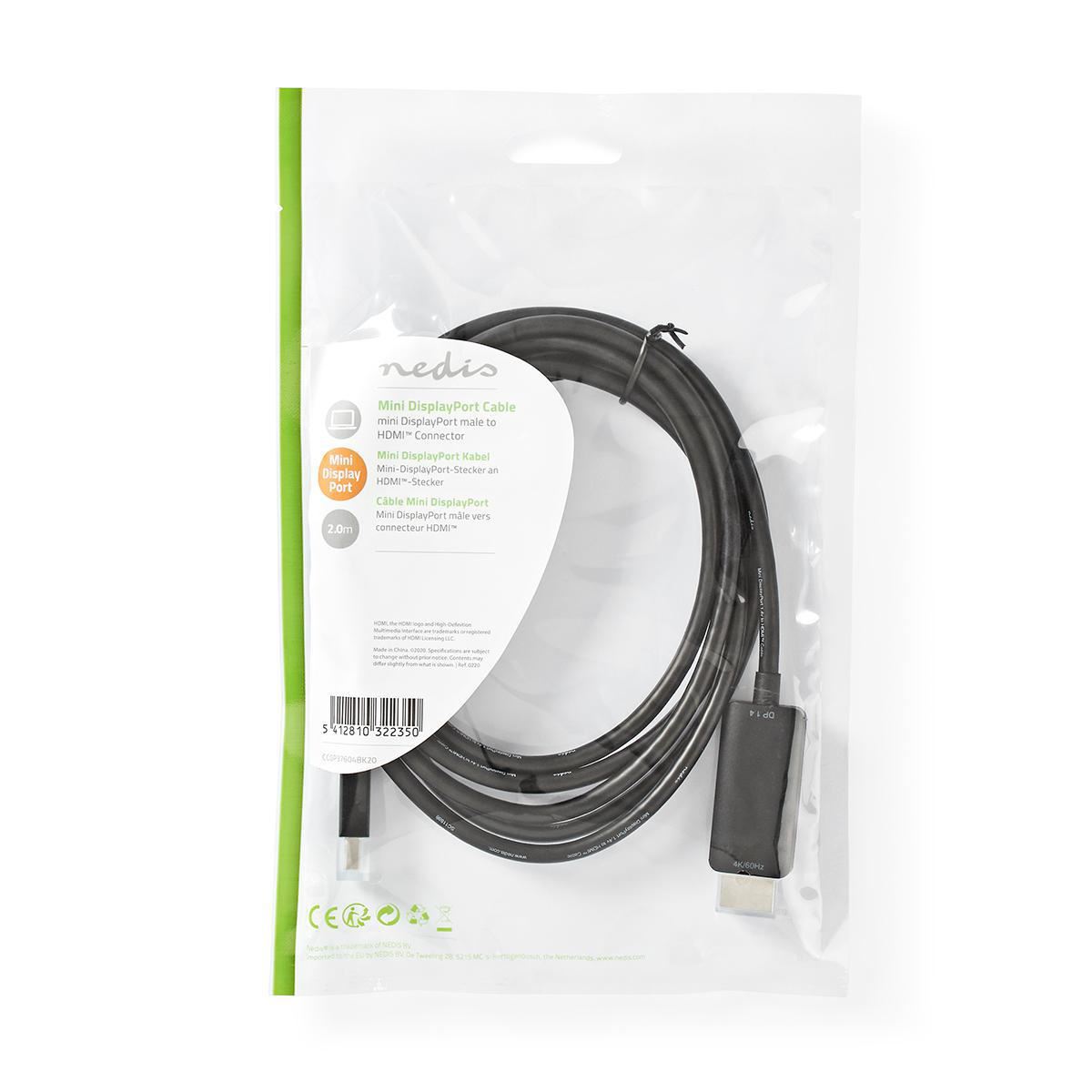 Nedis Mini DisplayPort Cable DisplayPort 1.4 Mini DisplayPort Male HDMI 2m - CCGP37604BK20