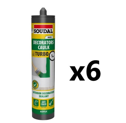 Soudal 6x Turbo Decorators Caulk - Extra WHITE (290ml) NONEU Tracked - 702398