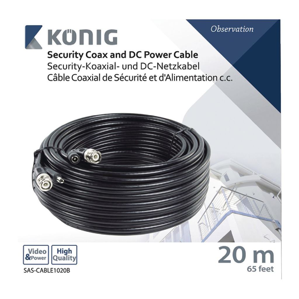 Konig Security coax cable RG59 and DC power 20m - CCTVCA10BK200