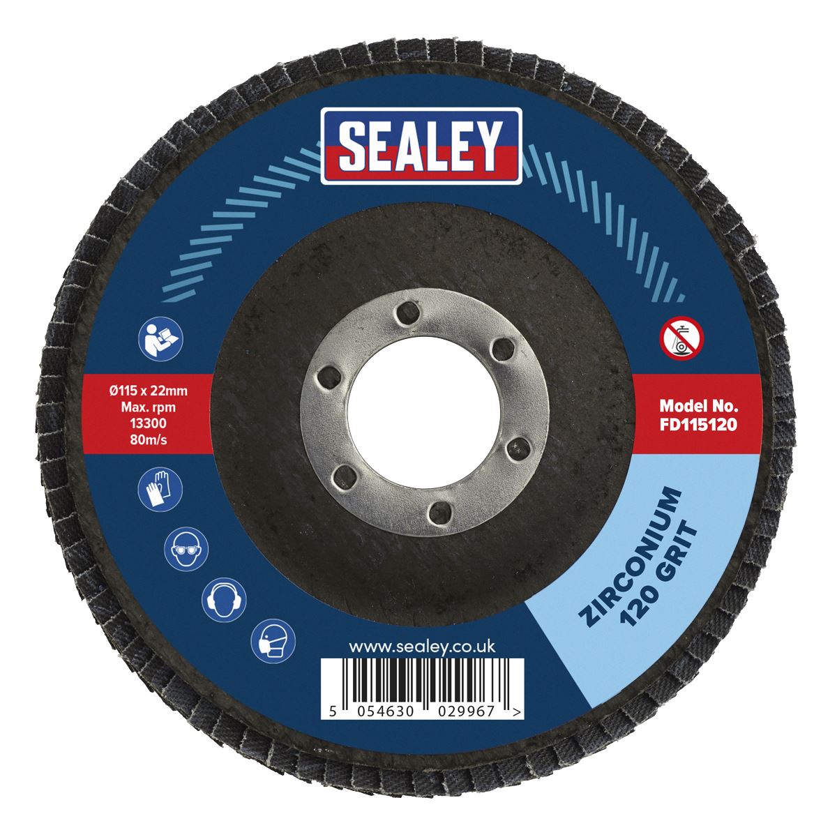 Sealey Flap Disc Zirconium 115mm 22mm Bore 120Grit FD115120