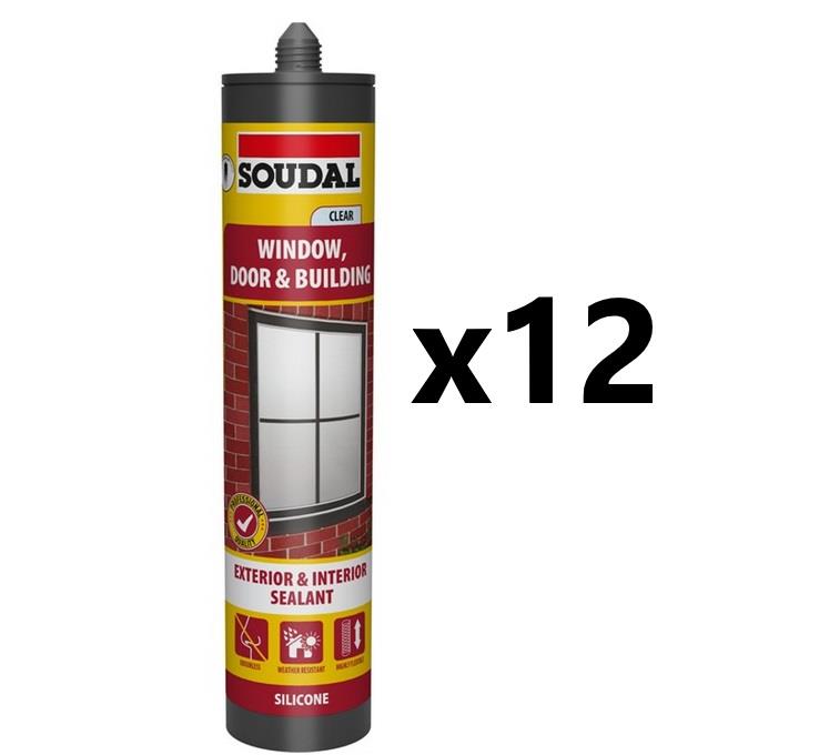Soudal 12x Window, Door & Building Silicone Sealant - CLEAR (290ml) NONEU Tracked VD.AUK