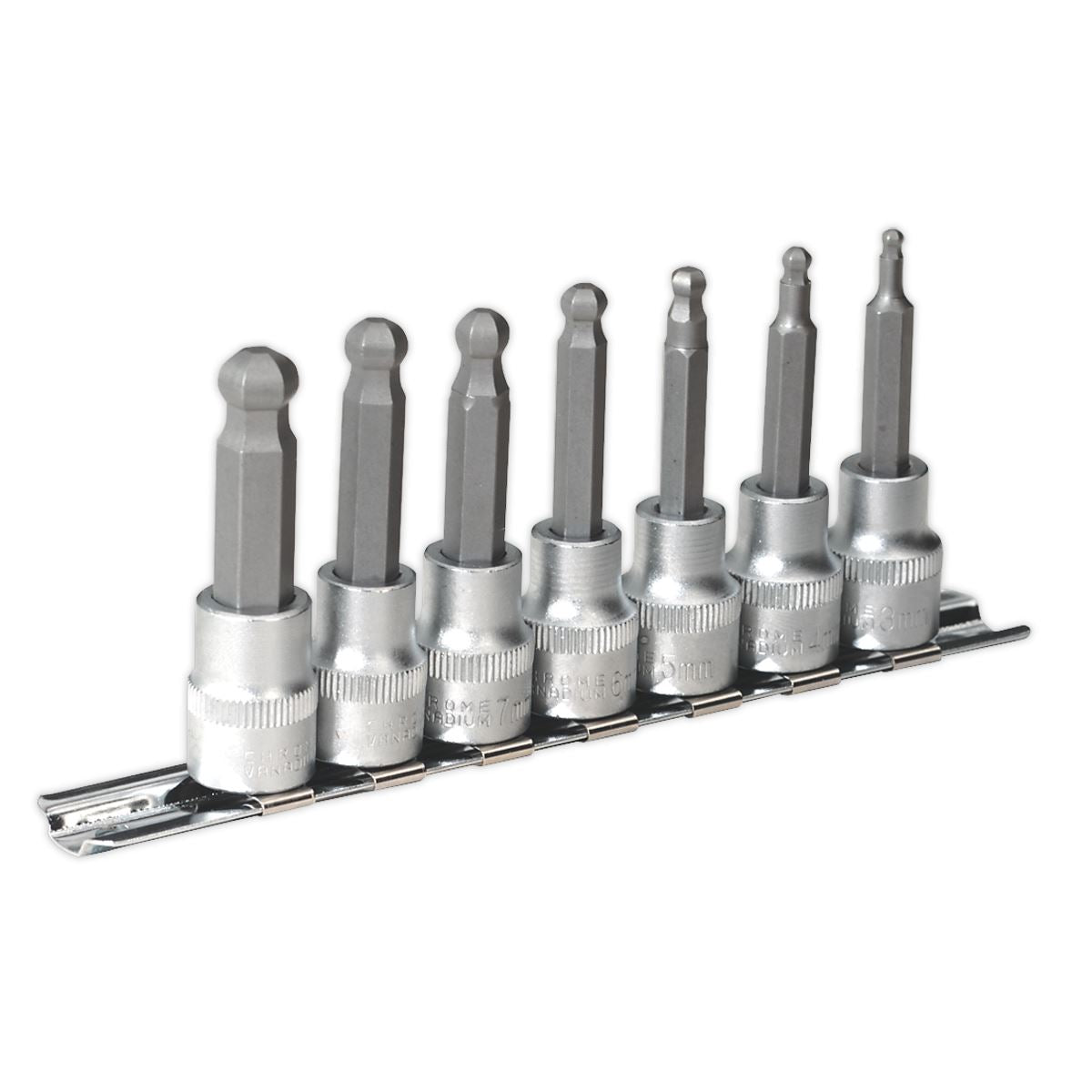 Sealey Hex Ball-End Socket Bit Set 7pc Metric 3/8"Sq Drive 62mm AK621