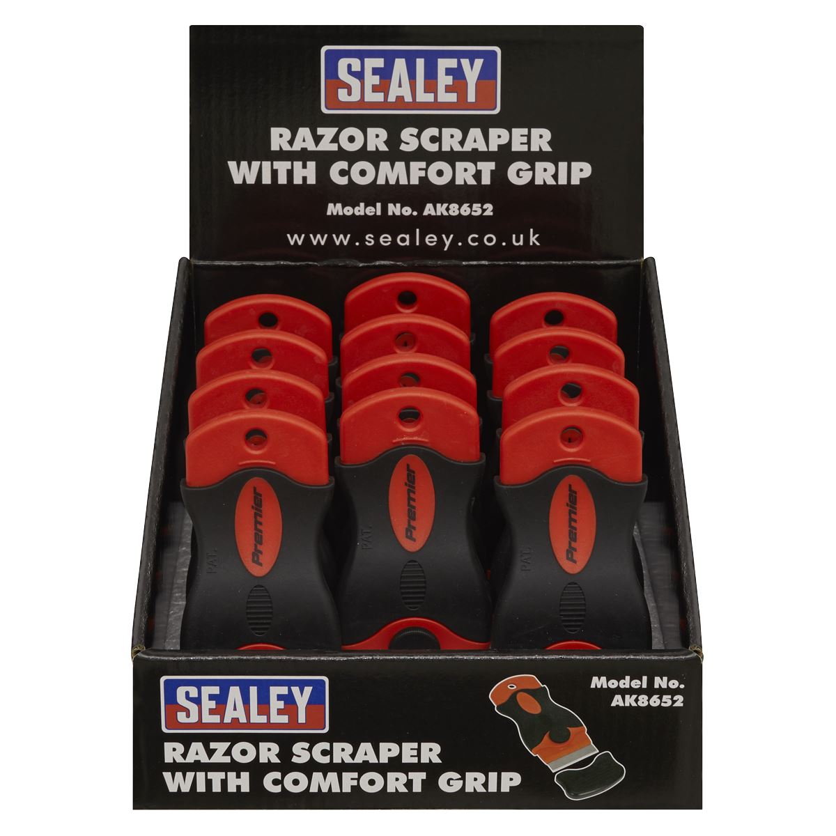 Sealey Razor Scraper with Comfort Grip Display Box of 12 AK8652